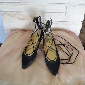 Bebe Black Laceup Ballet Flats